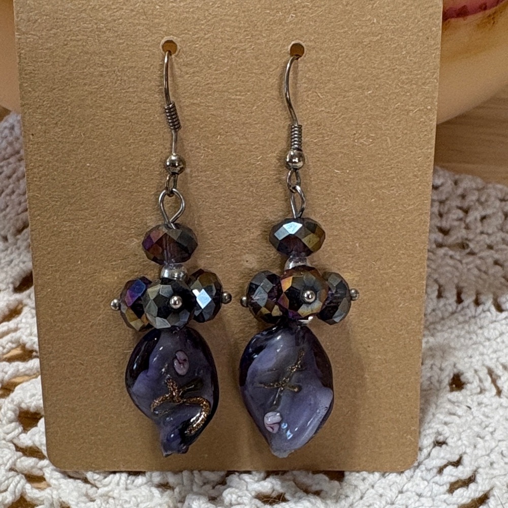 E105 Elegant Purple Murano Glass Earrings